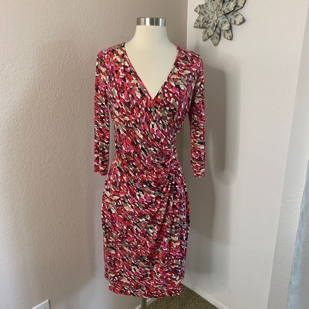 Laundry By Design Faux Wrap Colorful Print Dress